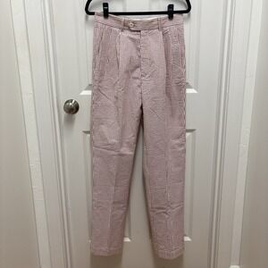 St. Berz Seersucker Stripe Pleated Trousers Pants Size 30 Red White‎